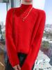 Women's Mink Cashmere Sweater, Semi-High Neck, Thick Loose Knit Pullover