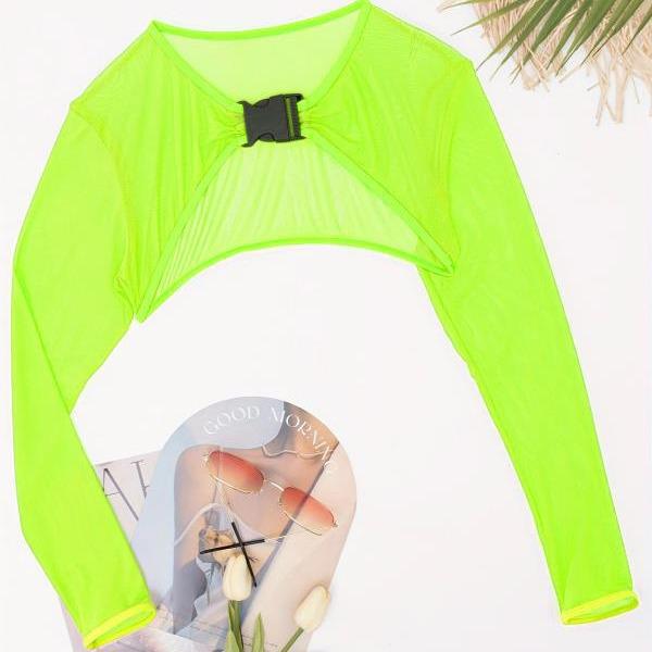 2024 Многоцветный Топ-накидка из сетки с длинным рукавом для защиты от солнца для бикини и купальников