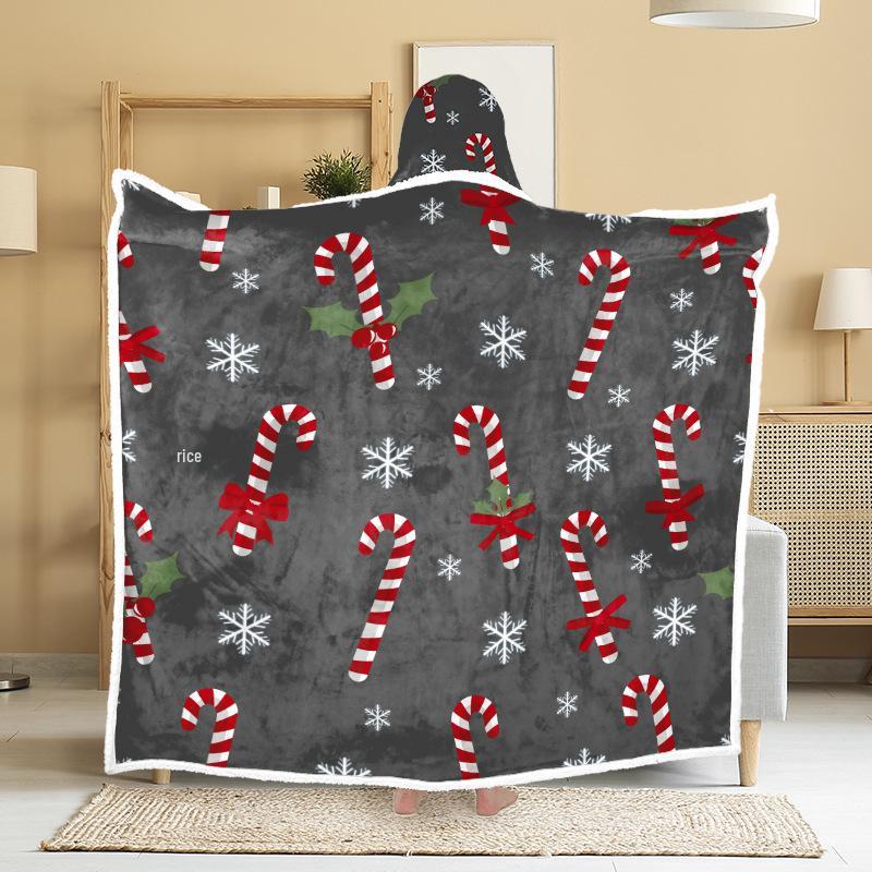 Christmas Festival Wearable Hooded Flannel Blanket Shawl
