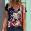 Летняя женская одежда, женская футболка с v-образным вырезом и рукавами, футболка с американским флагом и звездным принтом, топы для девочек, футболки
