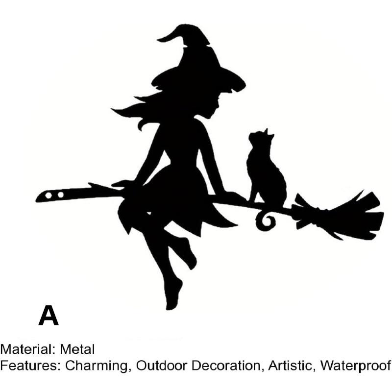 Хэллоуин Черная кошка Ведьма Метла Силуэт Сад Уличный Колышек Статуя Декор