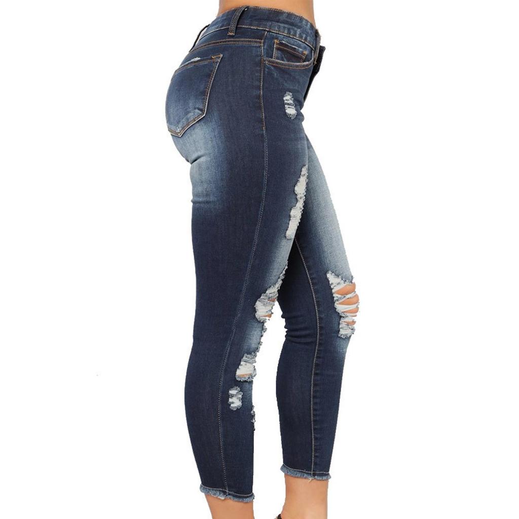 Women Hole Denim Pants  High Jeans Flares  Fashion Pants Trouser