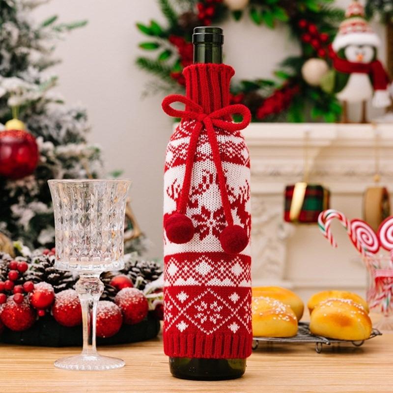 3-piece Festival Snowflake Knits Чехлы для винных бутылок Покрытие для винных бутылок Для рождественского празднования Фестивальное платье для вина
