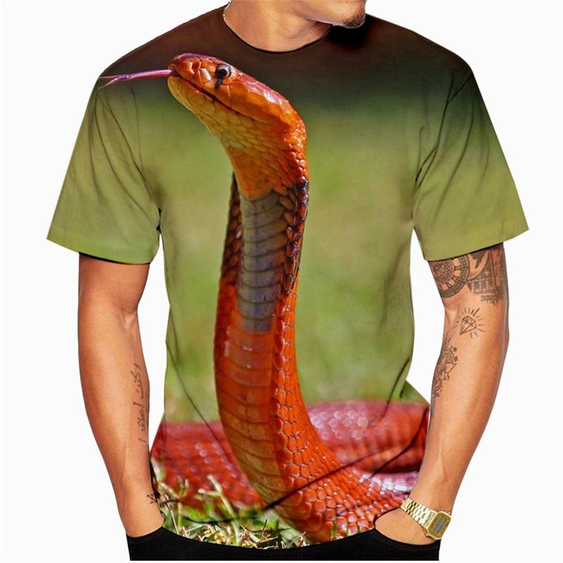 Животное Змея Футболка с круглым вырезом Повседневный топ 3D-печать Мужская с коротким рукавом Тренд Личность Дышащая Уличная одежда Футболка оверсайз 4787