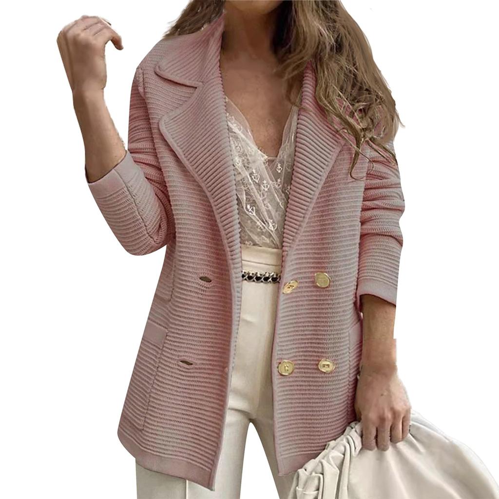 Женские короткие фактурные деловые повседневные рабочие куртки с пуговицами и лацканами, с открытым передом, с длинным рукавом, осенний наряд