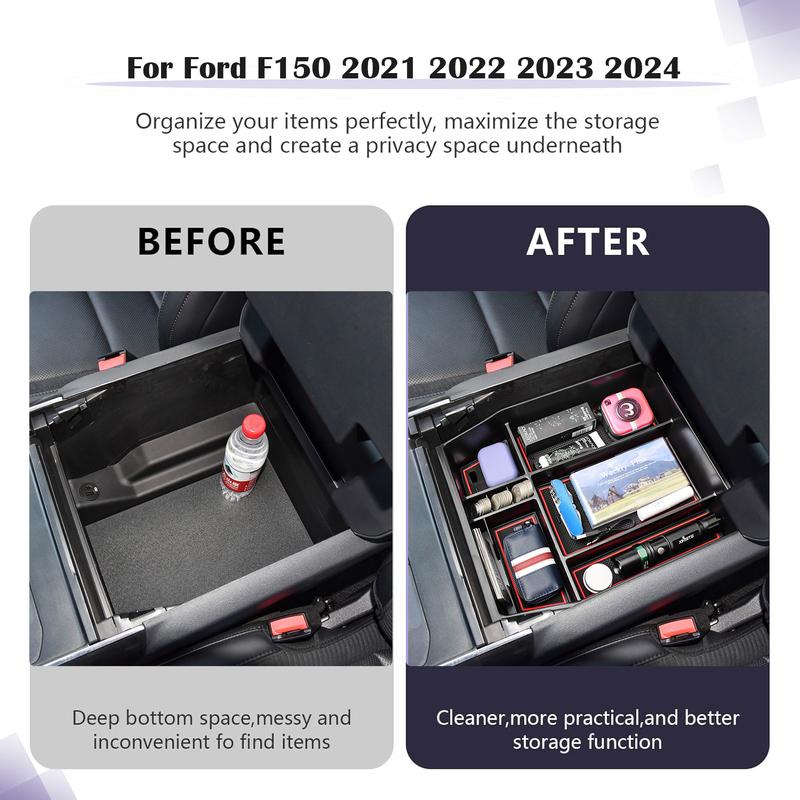 For 2024 2025 Ford F150 Center Console Tray Organizer Armrest Storage Box Container Secondary Car Box Accessories