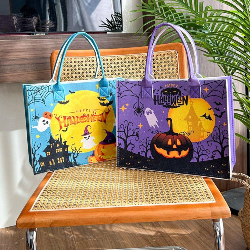 Fabric Trick or Treat Bag Candy Bag Pumpkin Storage Bag Foldable Halloween Felt Handbag Female
