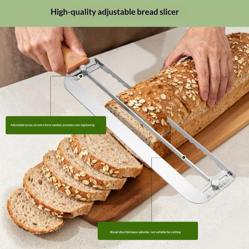 Stainless Steel Bread Slicer With Adjustable Serrated Blade And Wooden Handle For Home Baking Homemade Bread Cutting