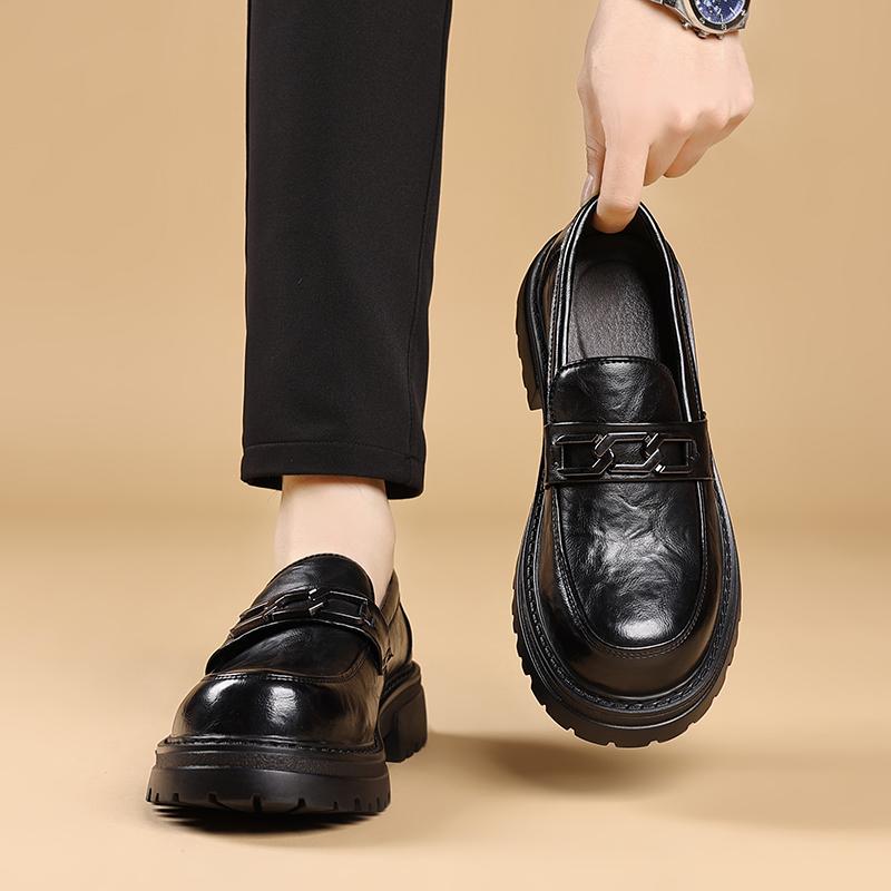 Новый стиль Толстая подошва Чисто черная Удобная обувь На шнуровке Черные туфли Школьная обувь/Рабочая обувь Для мужчин JZ-506-66
