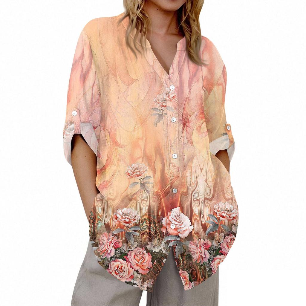 Женский кардиган с V-образным вырезом и рукавом 3/4 с принтом