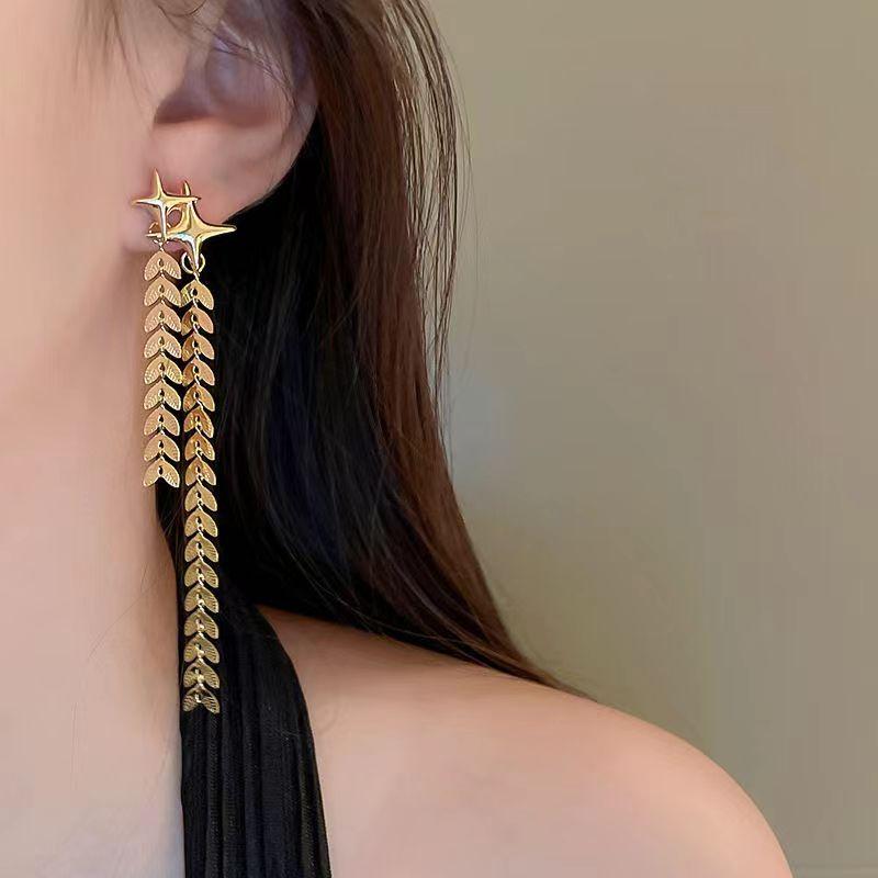 925 Серебряные игольчатые геометрические металлические длинные серьги с кисточками, золотые серьги для пожилых людей, легкие роскошные темпераментные универсальные серьги для женщин