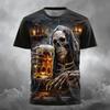 3D Beer Skull Print T Shirt For Men Casual O-neck Short Sleeve Tops Summer Oversized T-shirt Hip Hop Trend Fashion Men's Clothes
