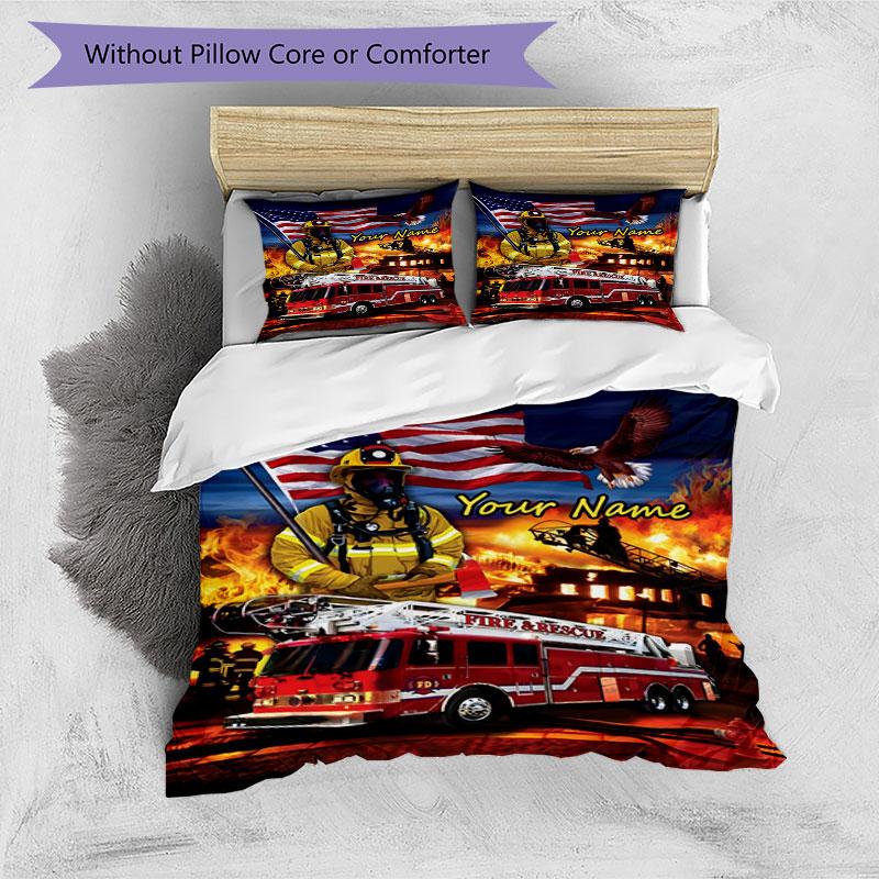 3PC Custom Name Firefighter Pride Bedding Set Duvet Cover Closure Includes 1 Duvet Cover & 2 Pillowcases for Bedroom
