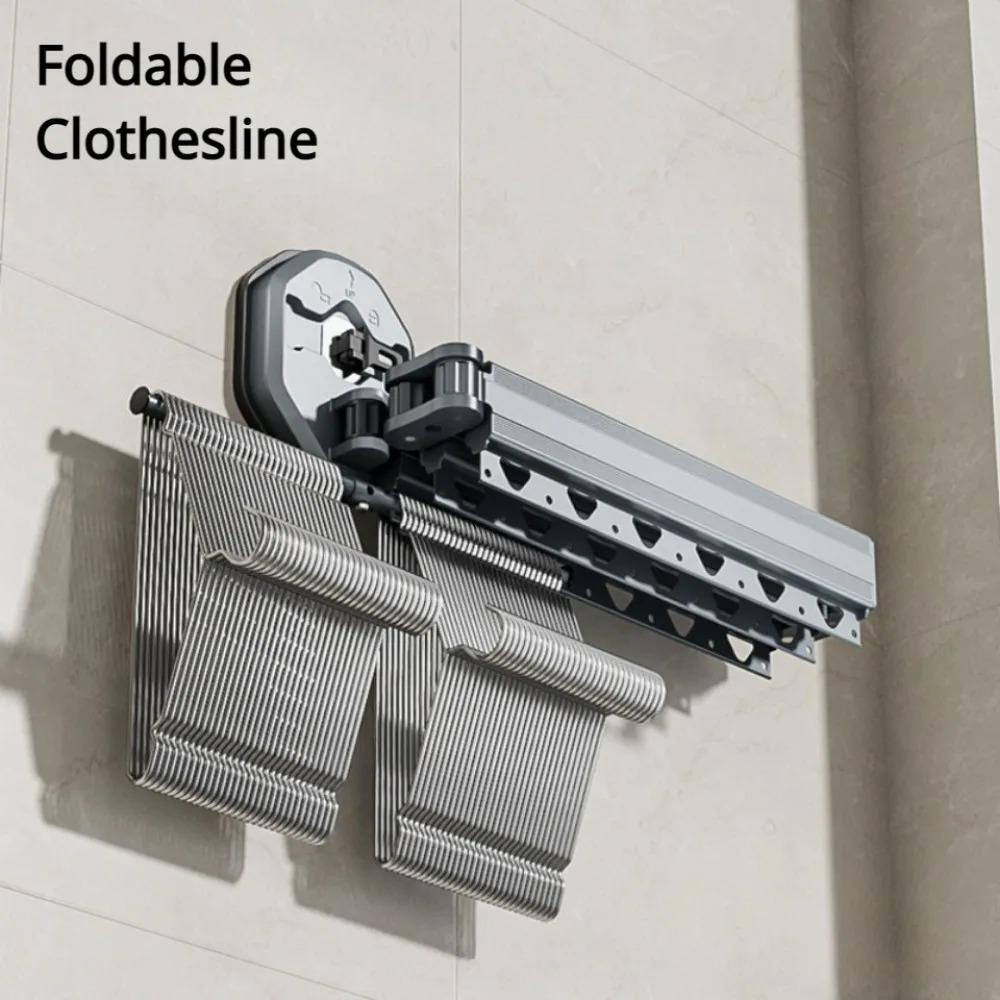 Wall Mounted Folding Clothes Rack Balcony Folding Cloth Hangers Without Punching Household Telescopic Pole Clothes Drying Rods