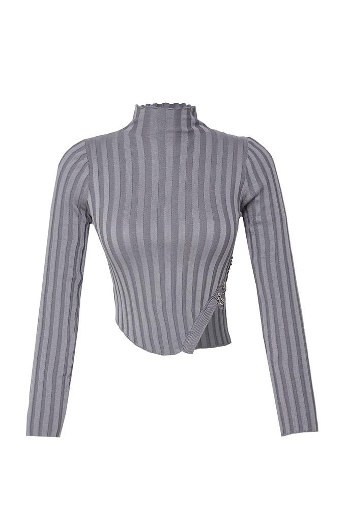 Женский свитер в элегантном стиле, черный трикотажный свитер с супер укороченным высоким воротником