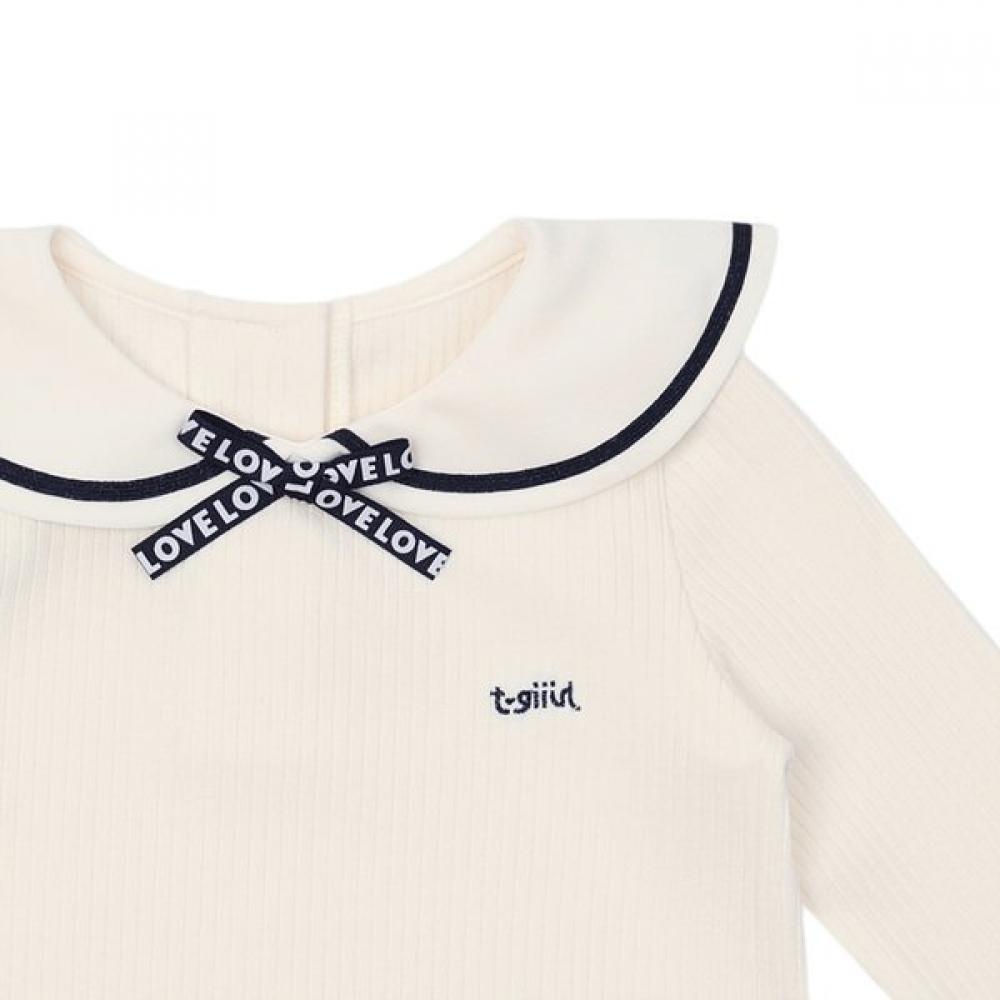 Tiffany Ivory Ribbed Collar T shirT T54kaT010