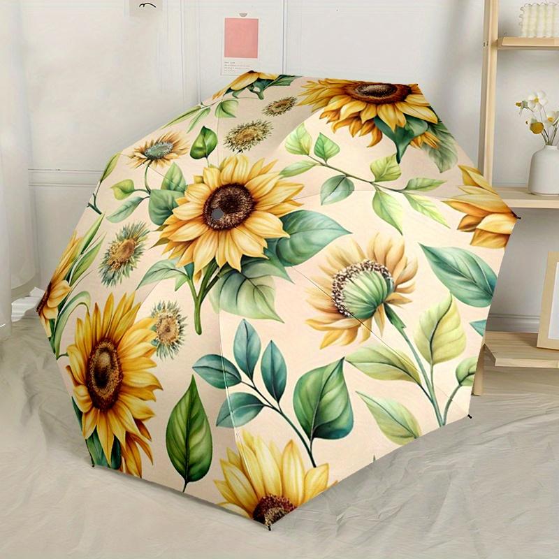 1pc Automatic Open/Close Umbrella with Sunflower Floral pattern - Auto Umbrella with Durable Metal Frame & Lightweight Plastic