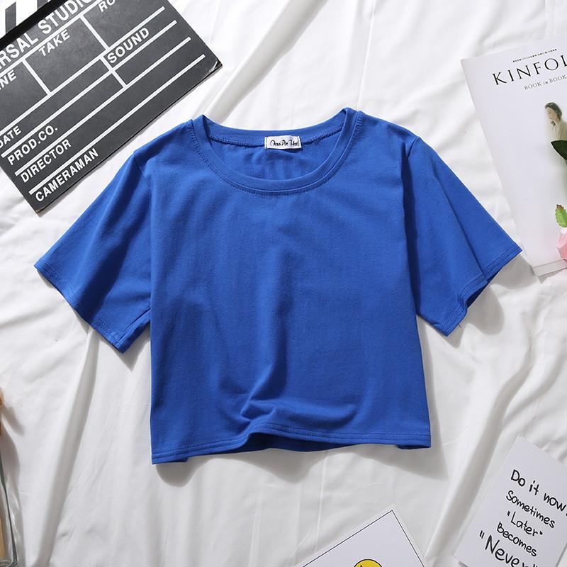 Summer Short Sleeve T Shirts Women Cotton Solid T-shirt O Neck High Waist Crop Top Tee Female Casual Loose T Shirt
