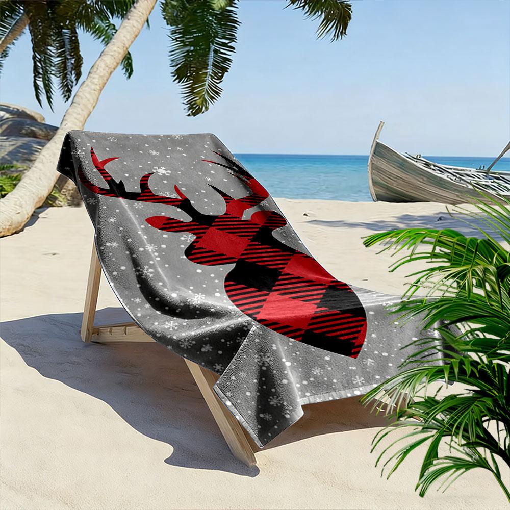 Plaid-antlered winter elegance Print beach towel, quick drying, suitable for travel, outdoor sports, jogging, the beach and swimming, gift