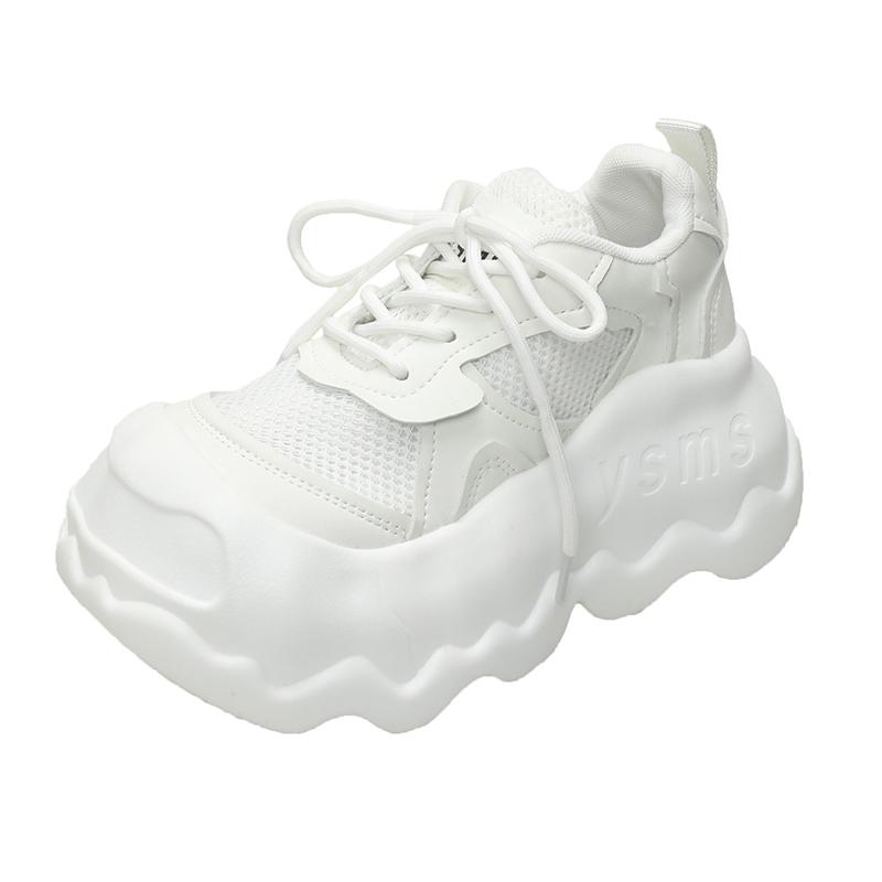 Милые кроссовки на круглой платформе для женщин из искусственной сетки, дышащие, на шнуровке, удобные, 8 см, толстые, вулканизированные туфли Zapatillas De Mujer