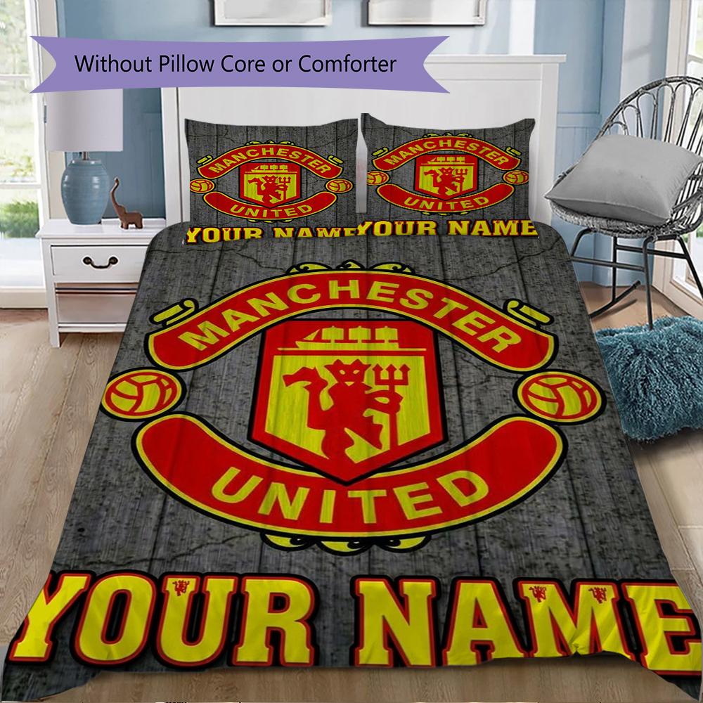 Custom Name Manchester United Pattern Bedding uilt Set uilt Cover Pillowcase Home Decoration Birthday Gift (1*duvet cover+2*pillowcase without core)