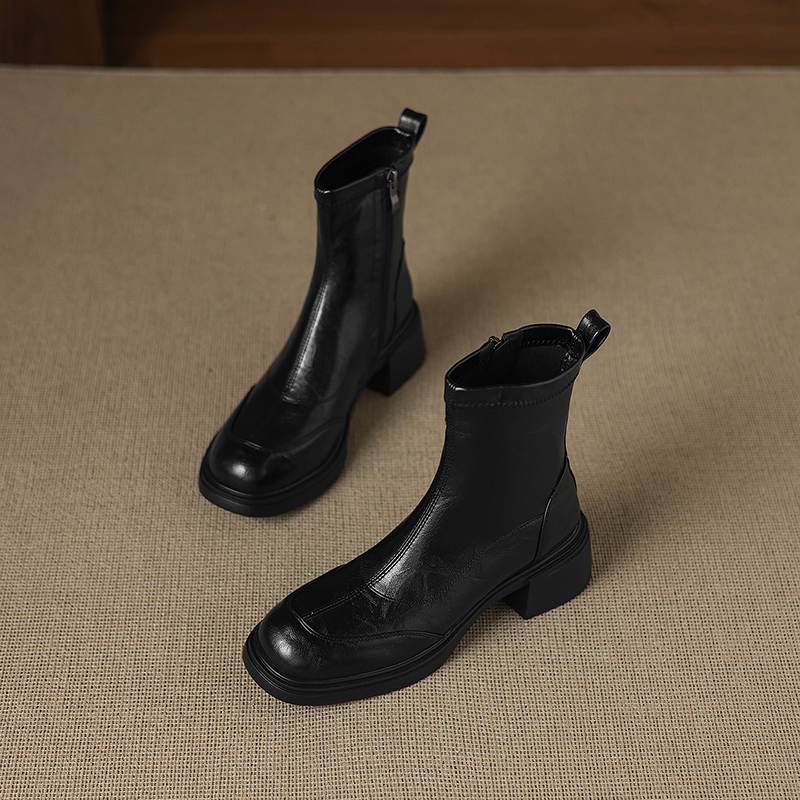 Krazing Pot Microfiber Round Toe Chunky Heels Motorcycle Boots Size 42 Zip Women Platform Ankle Boots