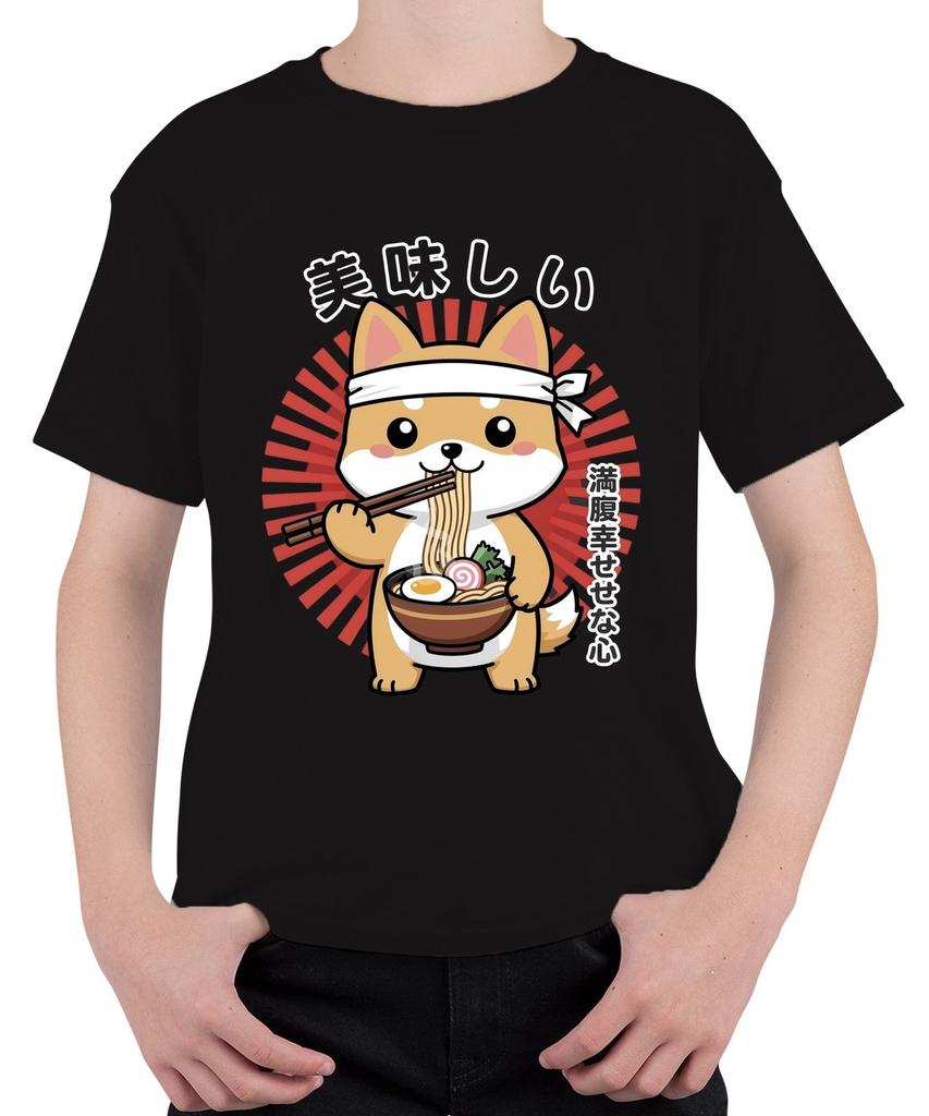 Shiba Inu Ramen Kawaii Dog Japanese Anime Manga Otaku Chopsticks Kids T-Shirt
