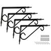 KKlewu Antique Iron L-Shaped Brackets, Shelf Brackets, Set of 4, with Screws (200mm, Black)