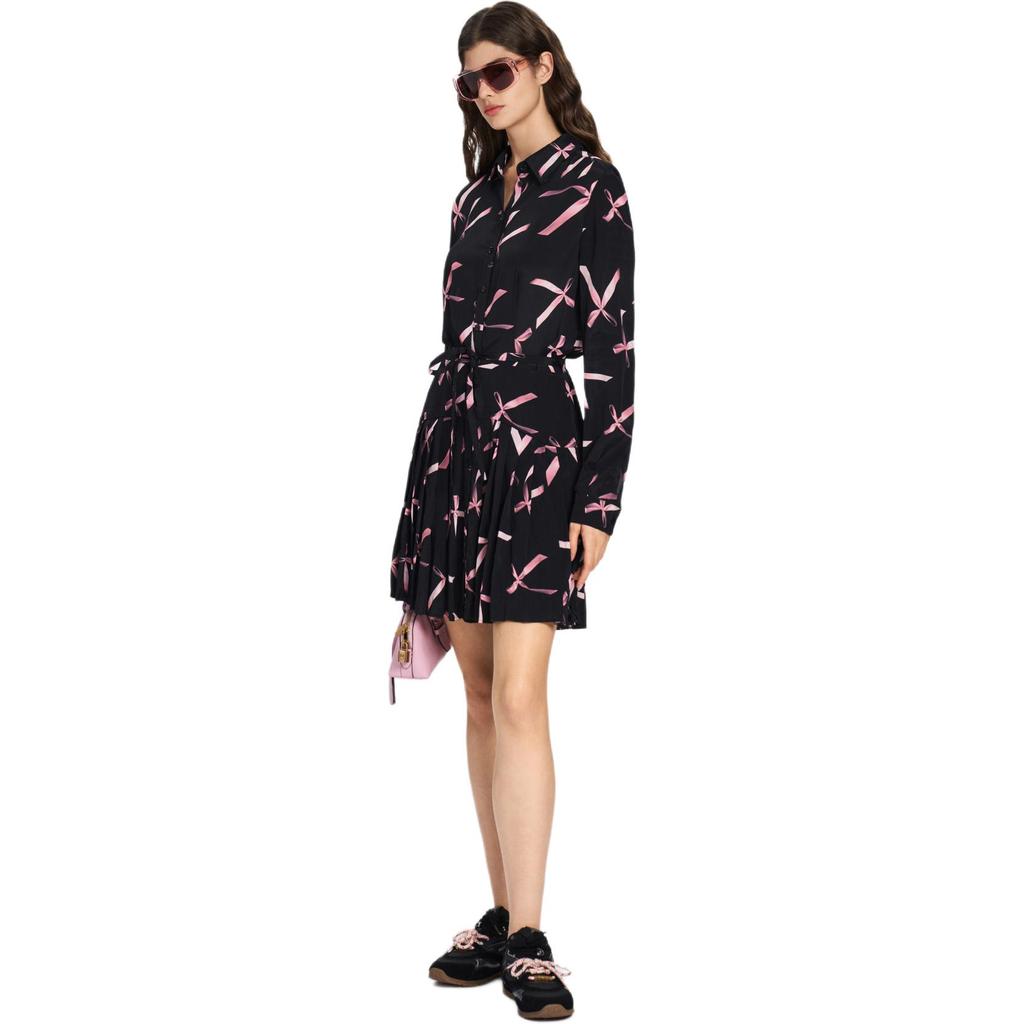 PINKO Bow Print Long Sleeve Dress Women dresses Pink PEAF261706061P
