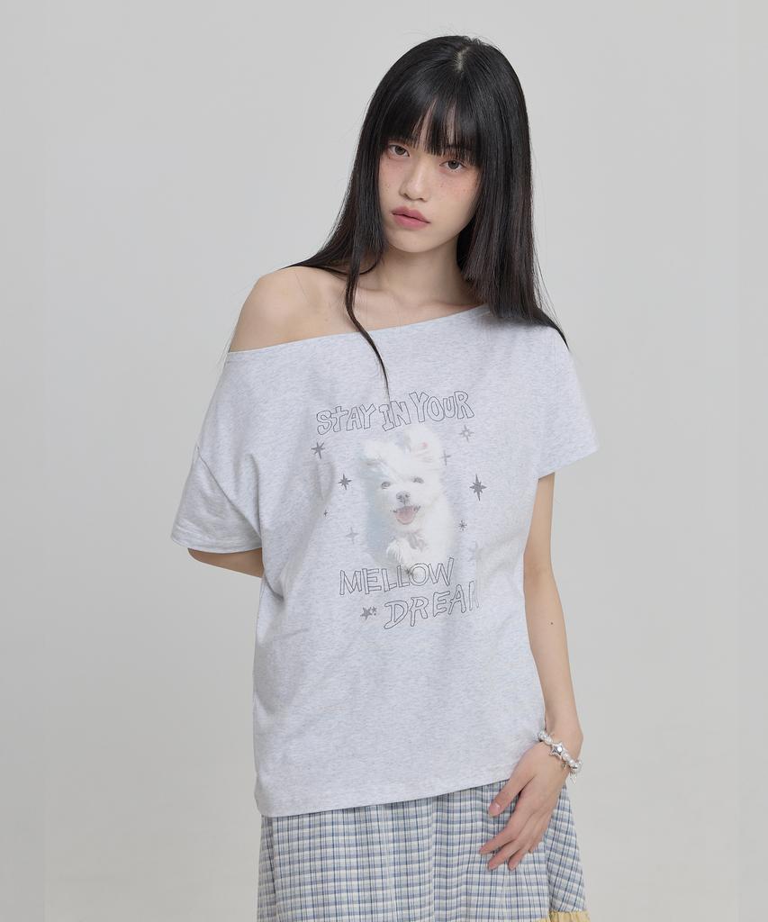 WAIKEI Mellow Dream Cloud Футболка с открытыми плечами, короткий рукав, меланжевый белый
