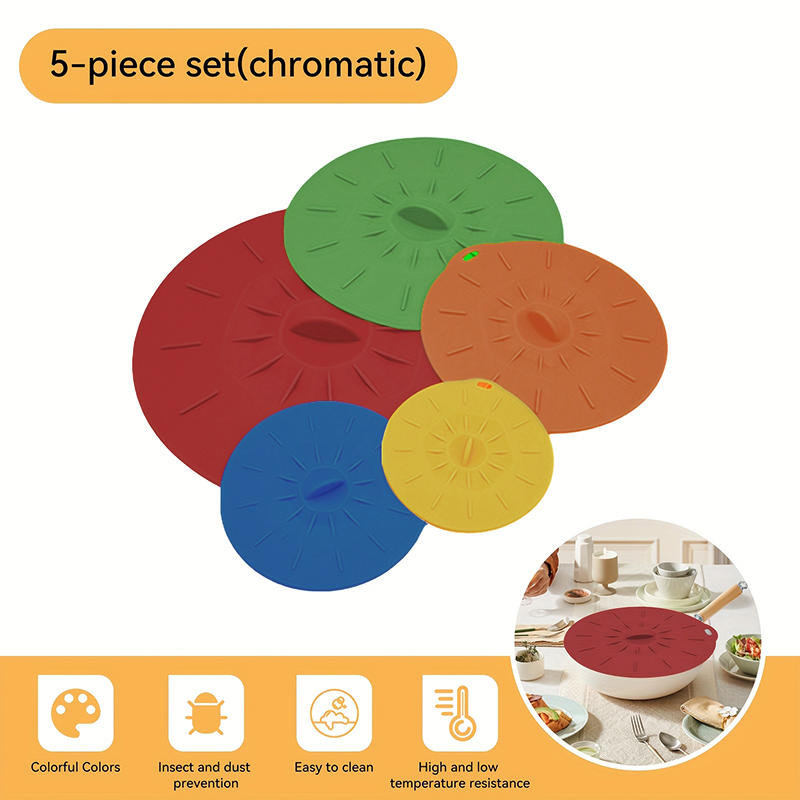 5pcs Reusable Universal Silicone Leak Proof Fresh-keeping Lid Easy Sealer Bowl Can Pan Pot Anti Overflow Cover Kitchen Cookware Accessories
