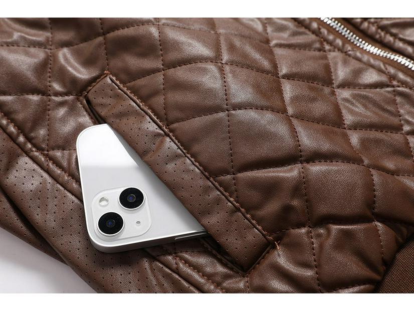 Мужская черная кожаная куртка с воротником-стойкой, на молнии, с прорезными карманами и прямым низом для осенне-зимней повседневной носки