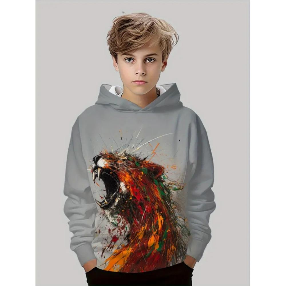 Детская толстовка с капюшоном 'Дети-волки' Крутой принт 3D Животные Топ Осенняя мода Пуловер Длинные рукава Толстовка Удобная детская одежда