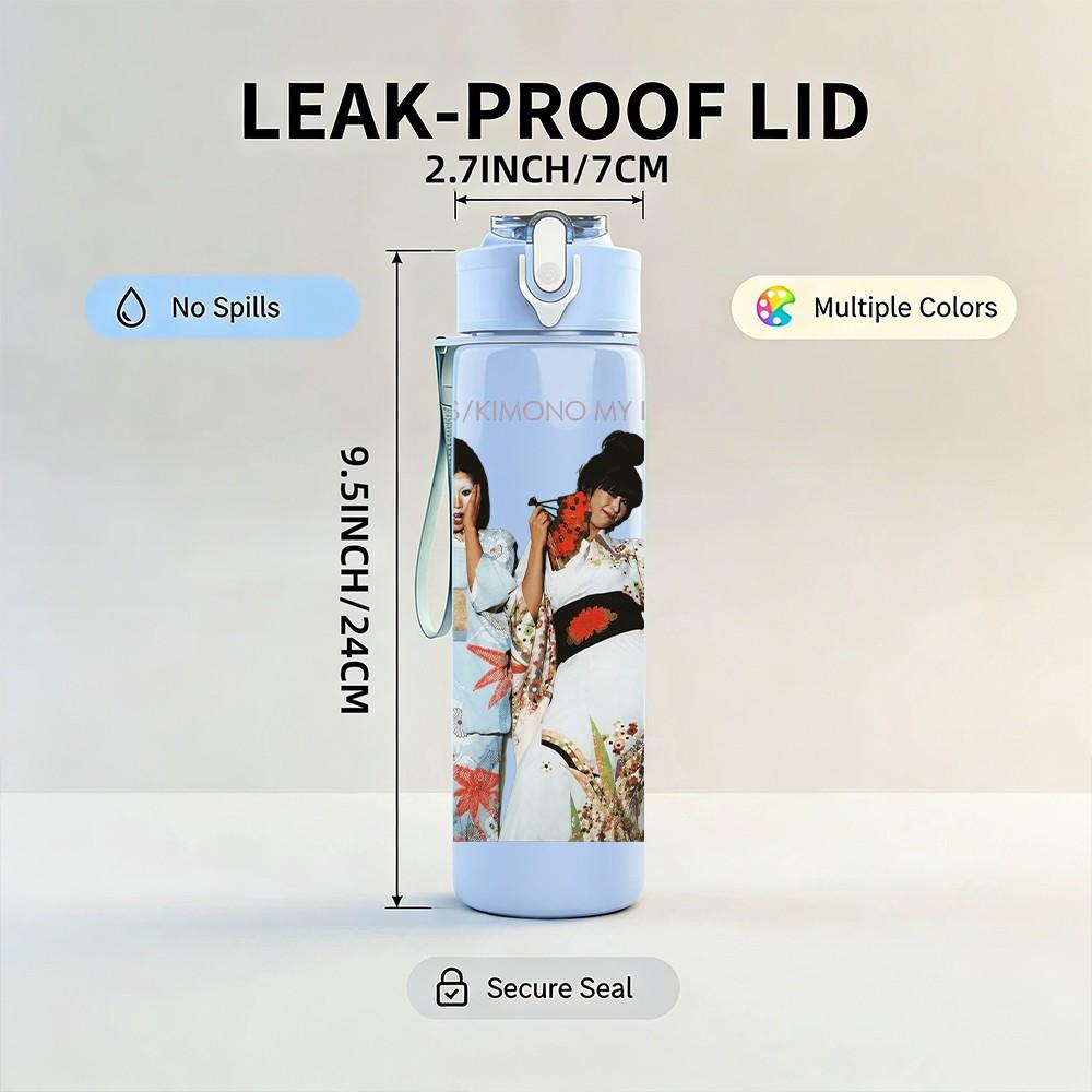 1PC Two Kimono Women 750ml sports water bottle leakproof straw lid outdoor office home