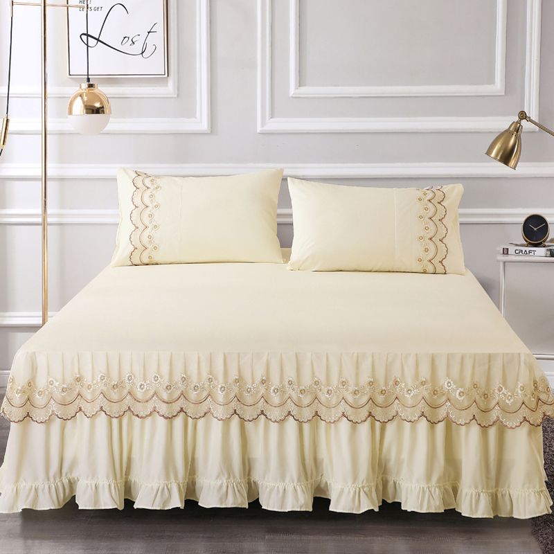 Современная минималистичная кружевная юбка-кровать в стиле принцессы, приятное для кожи хлопковое нескользящее покрывало, бытовая юбка-кровать, комплект из трех предметов