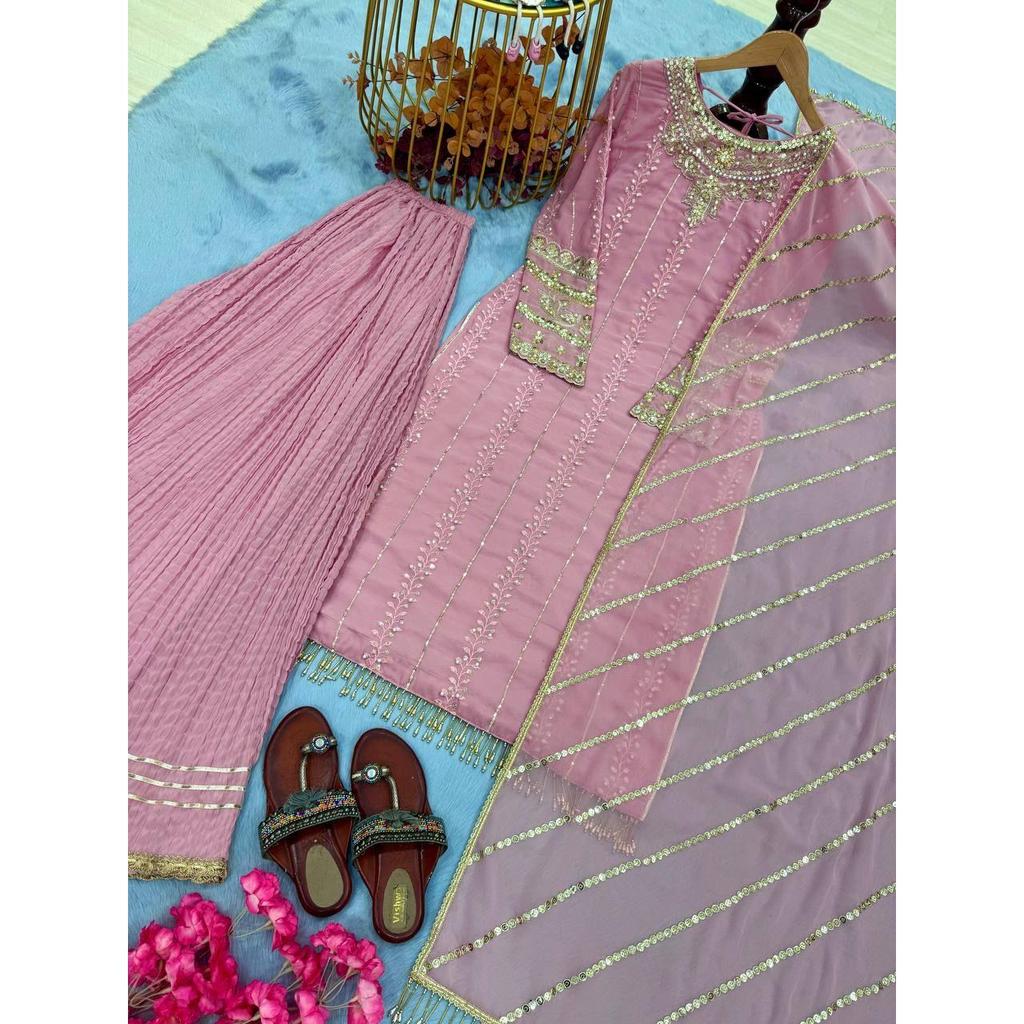 Представляем новый дизайнерский праздничный наряд: чистый тяжелый искусственный жоржет топ, палаццо и дупатта