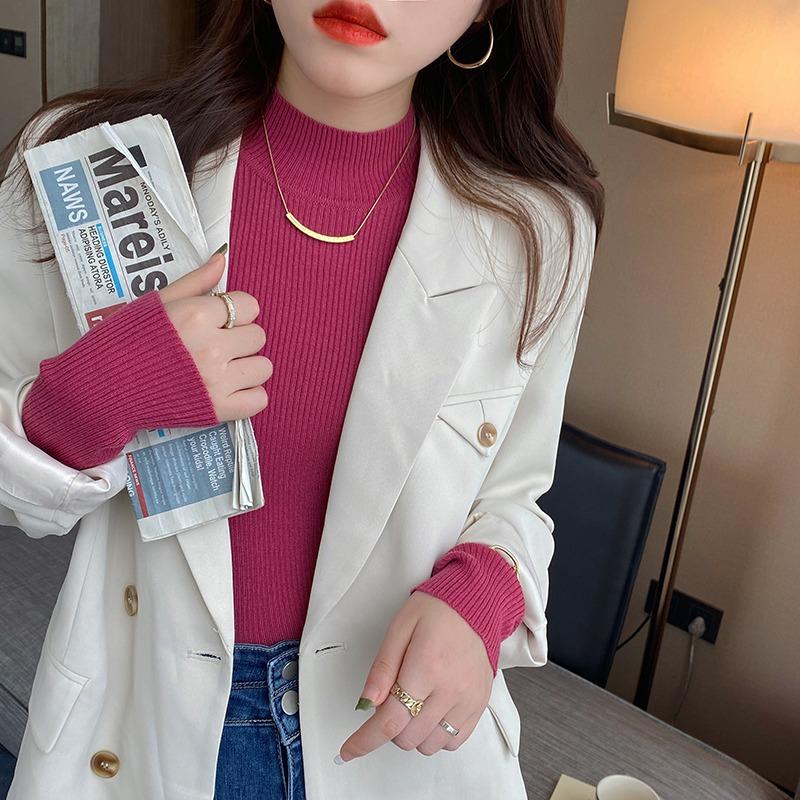 Модный однотонный вязаный свитер с высоким воротом, женский облегающий повседневный элегантный пуловер, свитера на осень и зиму с длинным рукавом, трикотажные свитера, топы 24841