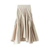 Qooth Women Ins Solid Color Pleated Asymmetrical A-line Skirt Casual High Waist Mid-length Long Skirt For Spring Summer QT2044