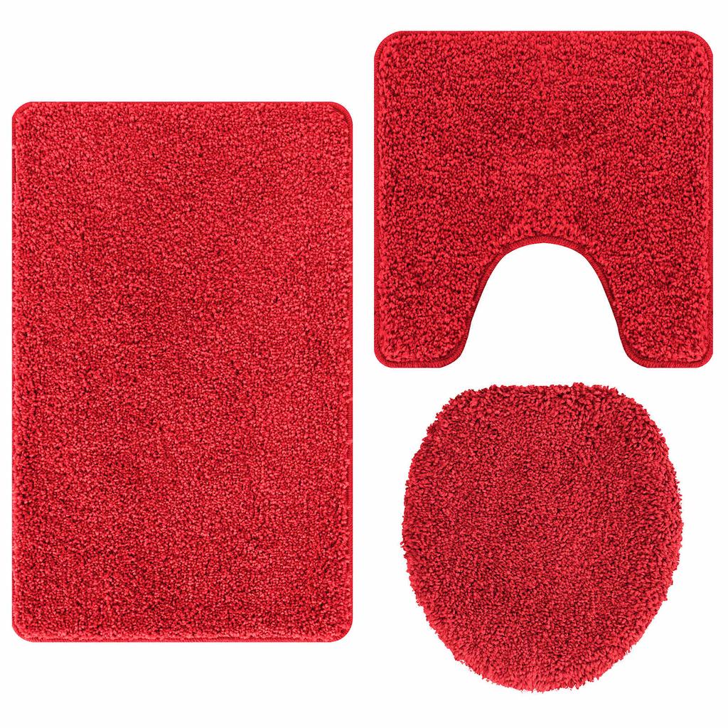 Anti Slip Bath Mat Set 3 pcs Red PP