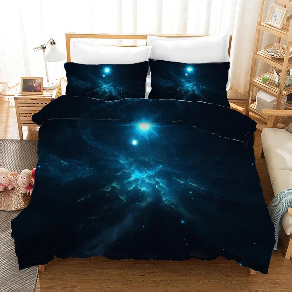 Starry Sky Duvet Cover Set Microfiber Outer Space Theme Comforter Cover Teens Boys Quilt Cover 3D Starry Sky Series Bedding Set