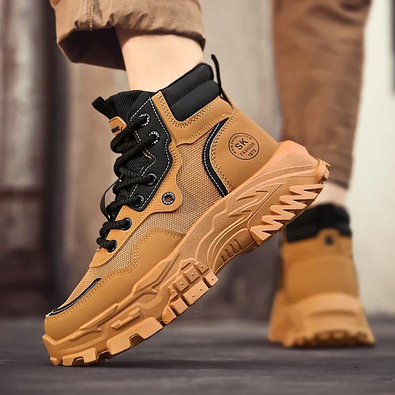 2024 Новые мужские ботинки Высокие мотоциклетные ботинки Модная кожаная обувь Повседневные уличные ботинки Ботильоны Мужские кроссовки Bota Masculina