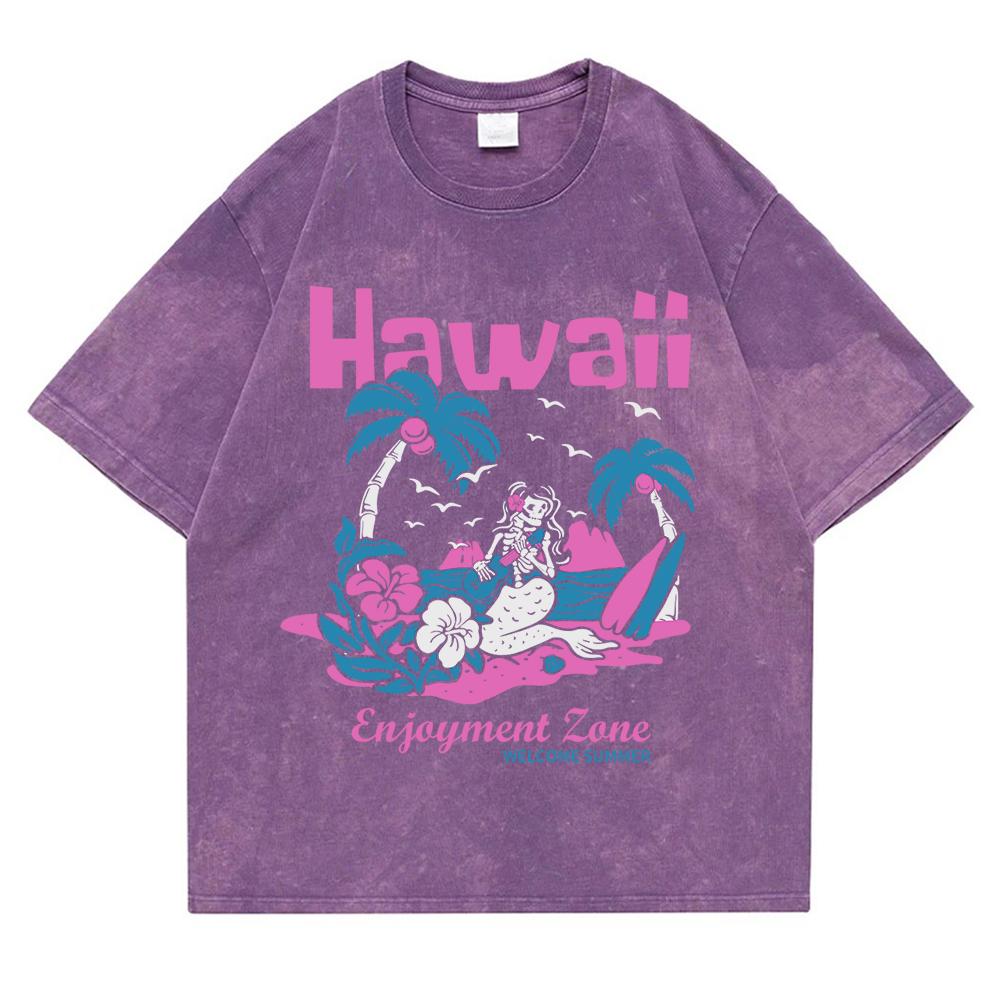 Hawaii Enjoyment Zone Welcome Summer Washed Retro Snow Tshirt Men Fashion Oversize T Shirt Cotton Clothes Free Casual T Shirts