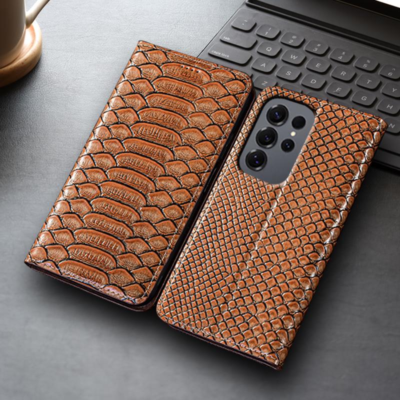 Чехол-книжка из натуральной кожи с узором под питона для Samsung Galaxy S20 S21 S22 S23 S24 S25 S26 FE Plus Ultra Edge Кошелек Чехлы