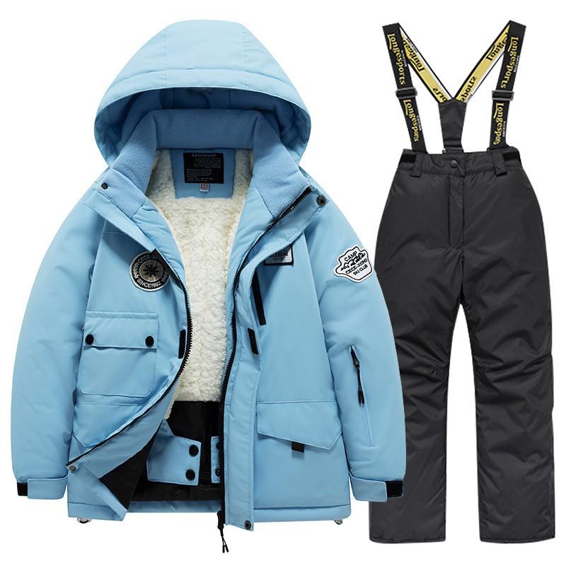 Kids Ski Suit Waterproof Windproof Winter Warm Thickened Snow Jacket Pants Set Boys Girls