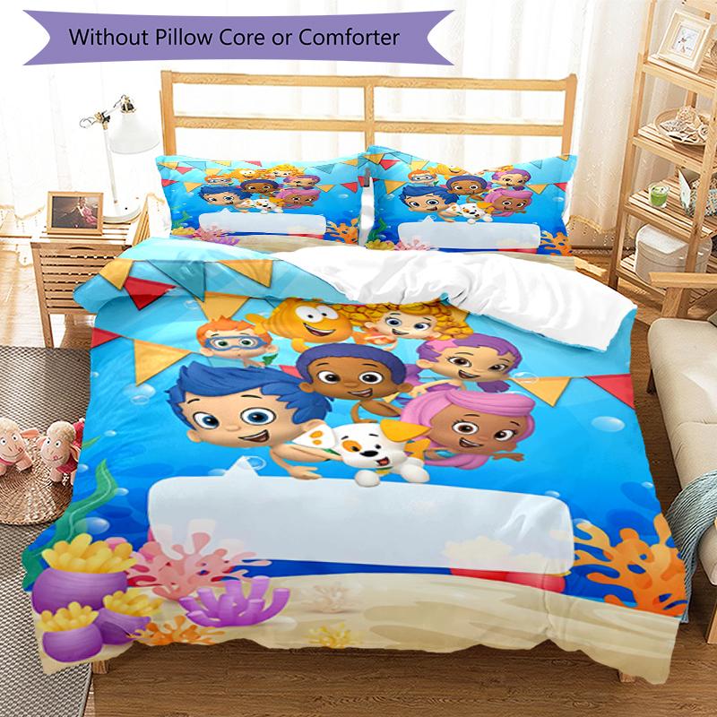 3pcs Bubble Guppies Bedding Set Duvet Cover Closure Includes 1 Duvet Cover & 2 Pillowcases, Soft and Comfortable for All Seasons.
