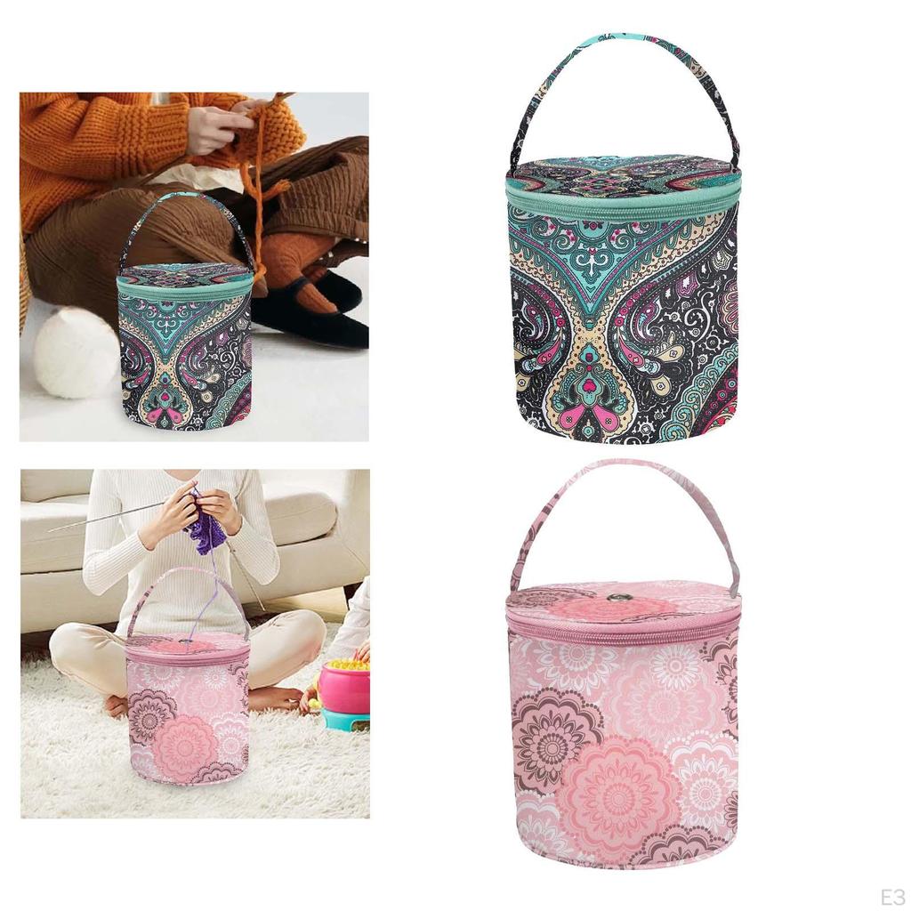 Yarn Bag for Crocheting Knitting Floral Printed Zipper Closure Storage Organizer