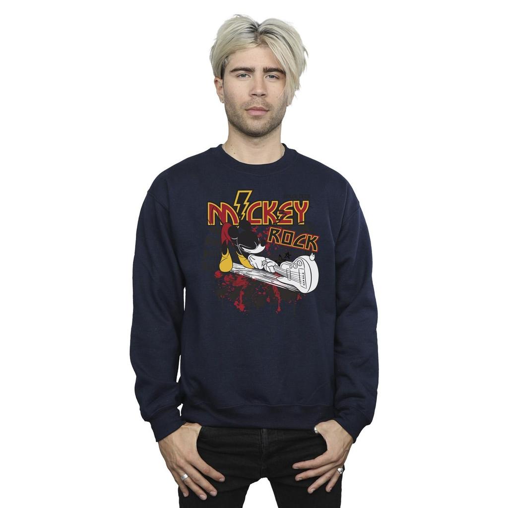 Disney Mens Mickey Mouse Smash Guitar Rock Sweatshirt