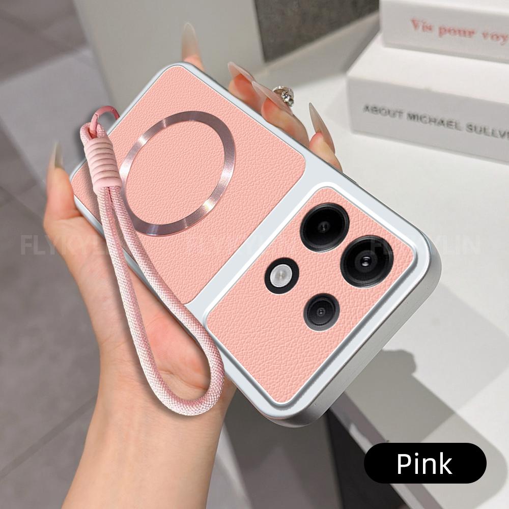 Чехол для телефона Magsafe для Xiaomi Redmi Note 13 Pro Plus 12 11 10 Pro 11S 10S 9S из ПУ кожи ягненка с ремешком на запястье, мягкий чехол