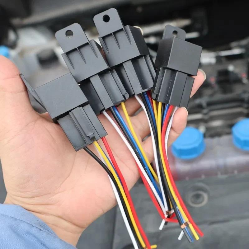 12В 5-контактное реле 40А для автомобиля с разъемами для жгута SPDT, провода с цветовой маркировкой для автомобильных грузовиков фургонов мотоциклов лодок, жгут реле