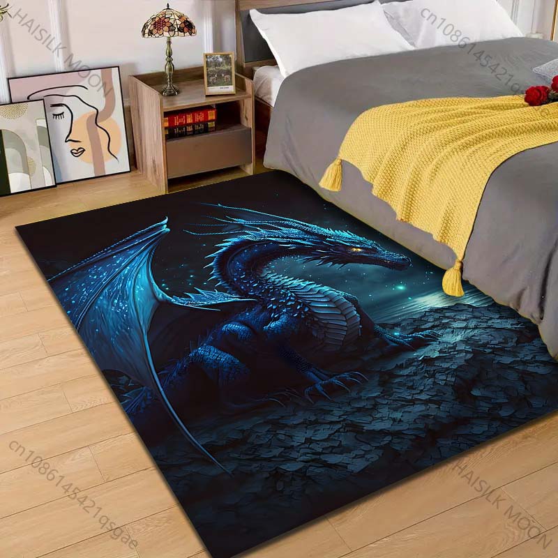 1PC Blue dragon at night Pattern Rug Carpets for Bedroom Living Room Sofa Mat Creative Door Mat Cloakroom Home Decor